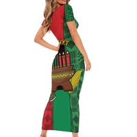 Personalized Happy Kwanzaa Family Matching Short Sleeve Bodycon Dress and Hawaiian Shirt Kinara With Kente Pattern - Shopicos