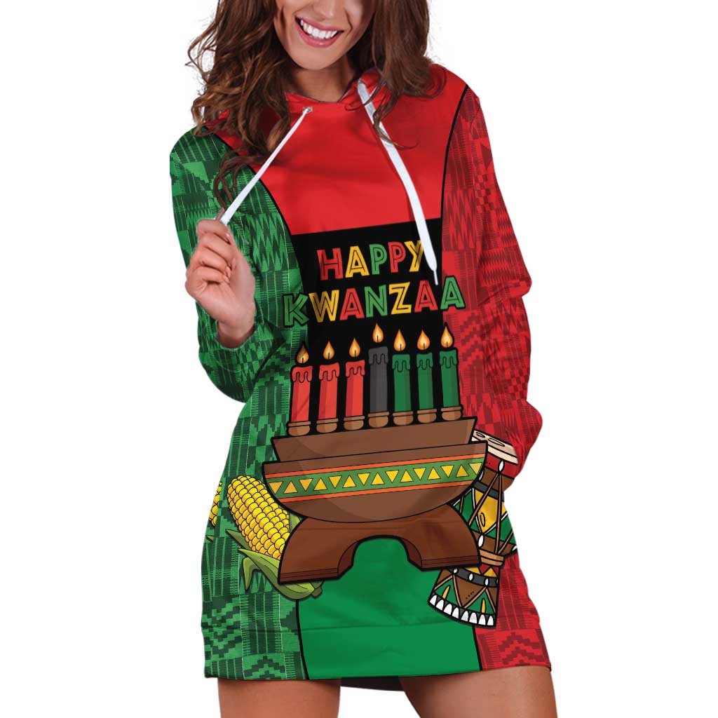 Personalized Happy Kwanzaa Hoodie Dress Kinara With Kente Pattern - Shopicos