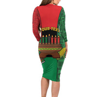 Personalized Happy Kwanzaa Long Sleeve Bodycon Dress Kinara With Kente Pattern - Shopicos