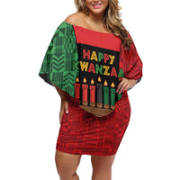 Personalized Happy Kwanzaa Off Shoulder Short Dress Kinara With Kente Pattern - Shopicos