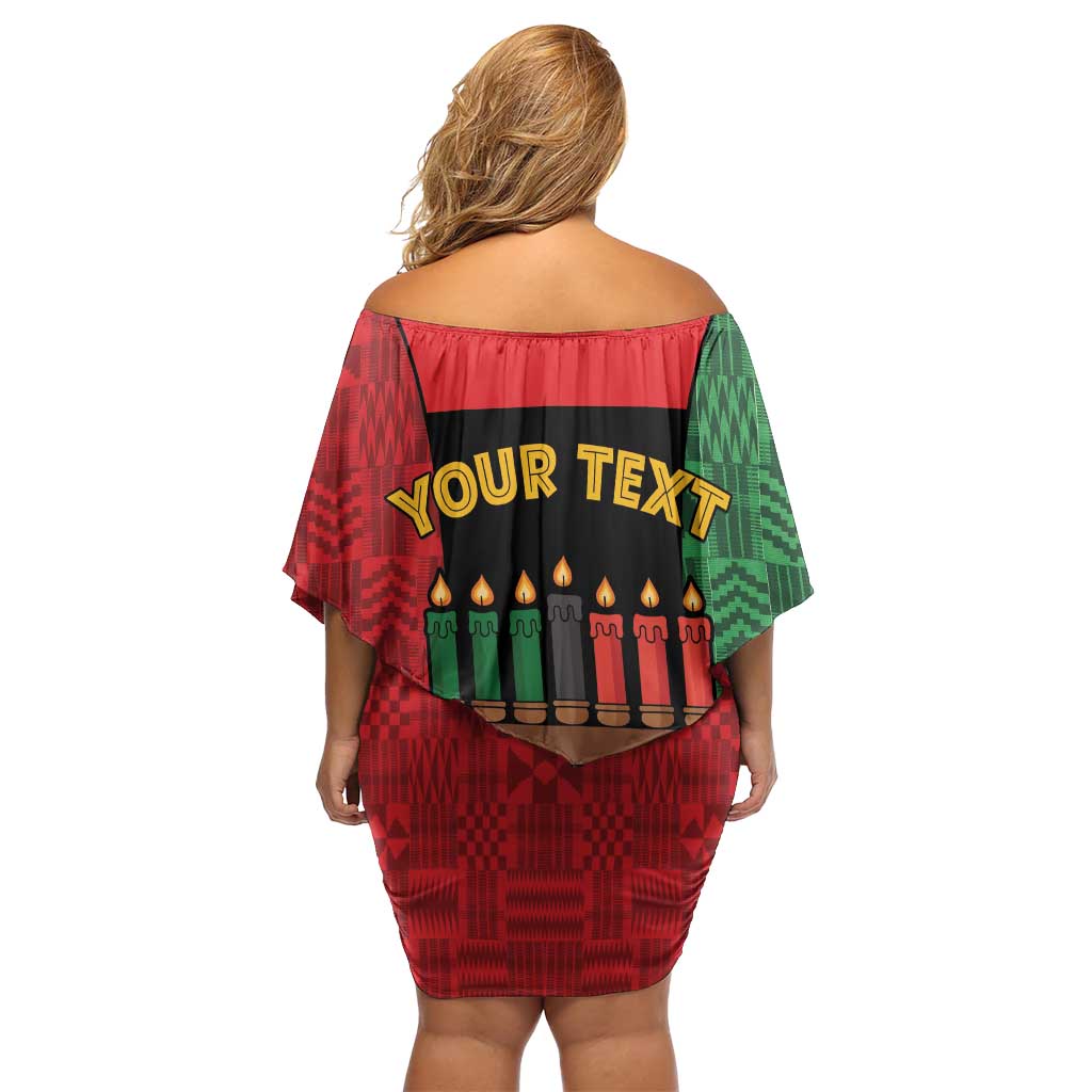 Personalized Happy Kwanzaa Off Shoulder Short Dress Kinara With Kente Pattern - Shopicos