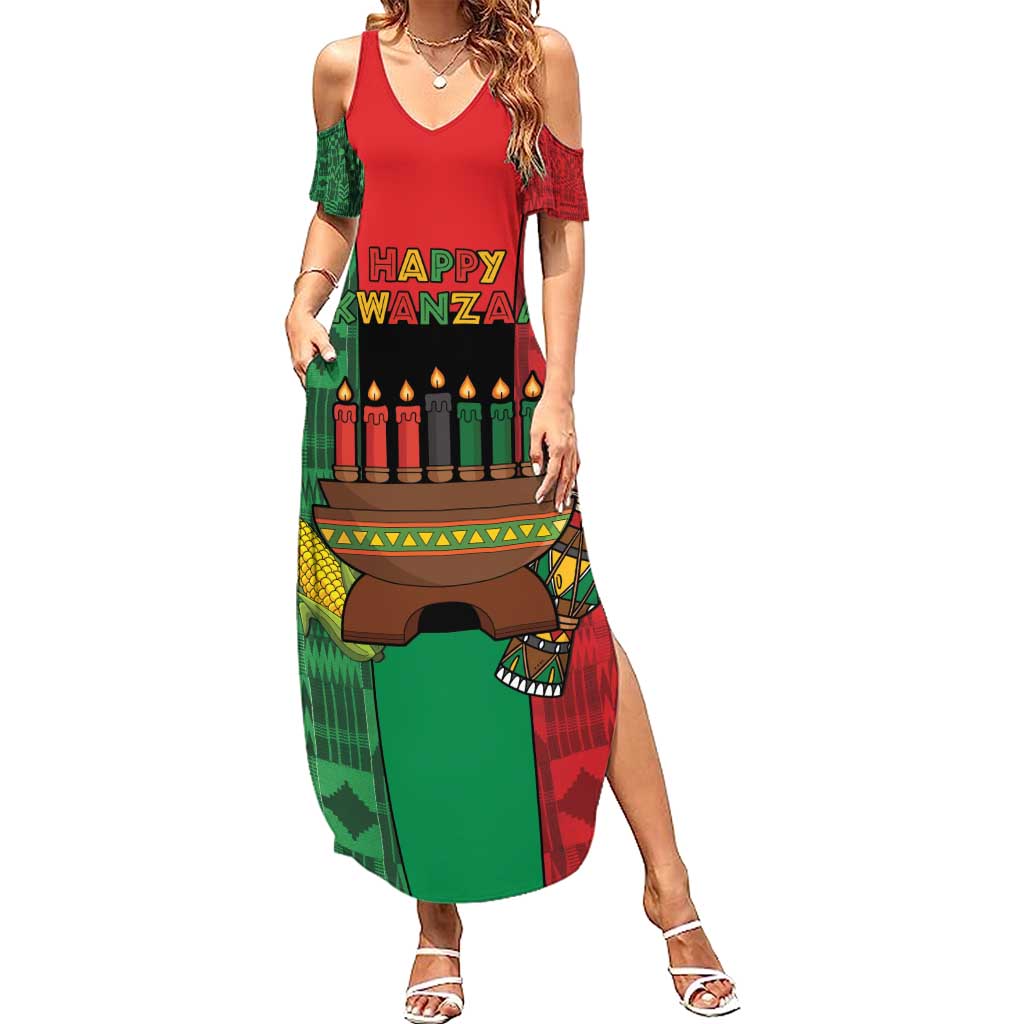 Personalized Happy Kwanzaa Summer Maxi Dress Kinara With Kente Pattern - Shopicos