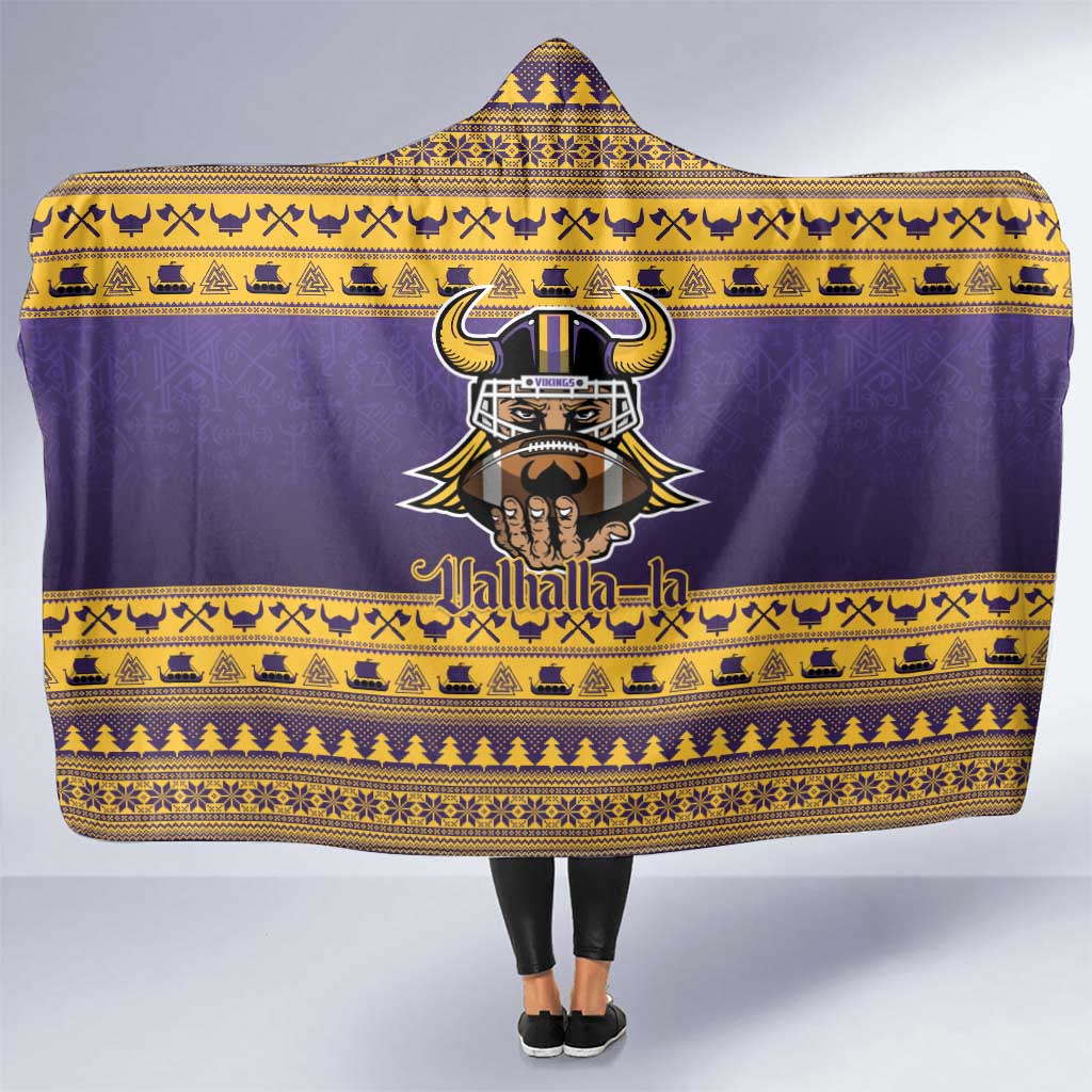 Viking-Inspired Football Christmas Hooded Blanket Valhalla-la Viking Warrior - Shopicos