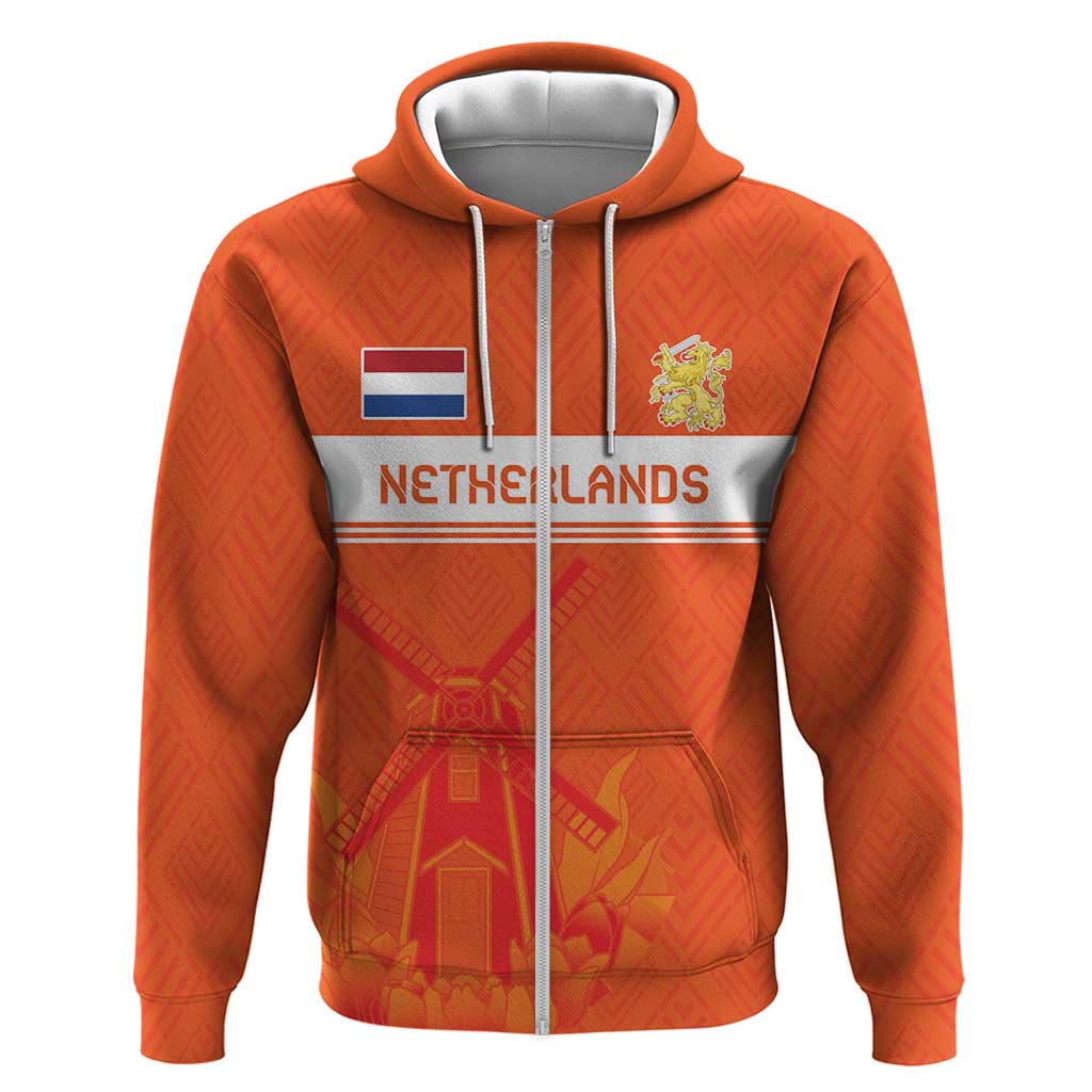 Custom Netherlands Rugby Zip Hoodie Windmill and Tulips With Jersey Pattern - Shopicos