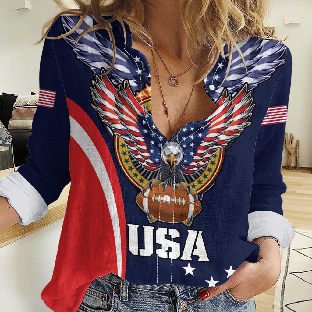 Custom USA Rugby Women Casual Shirt American Eagle With USA Flags - Shopicos