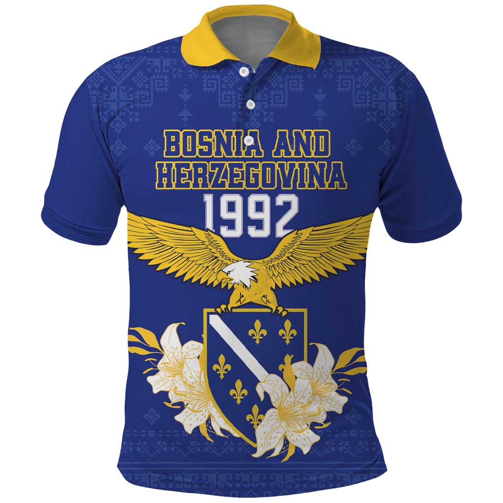 Personalized Bosnia and Herzegovina Independence Day Polo Shirt Golden Eagle With Lilium Bosniacum - Shopicos