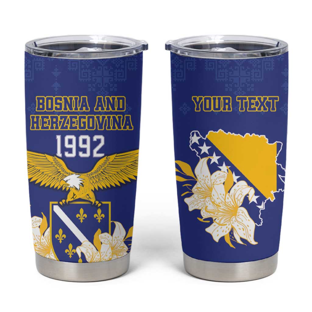 Personalized Bosnia and Herzegovina Independence Day Tumbler Cup Golden Eagle With Lilium Bosniacum - Shopicos