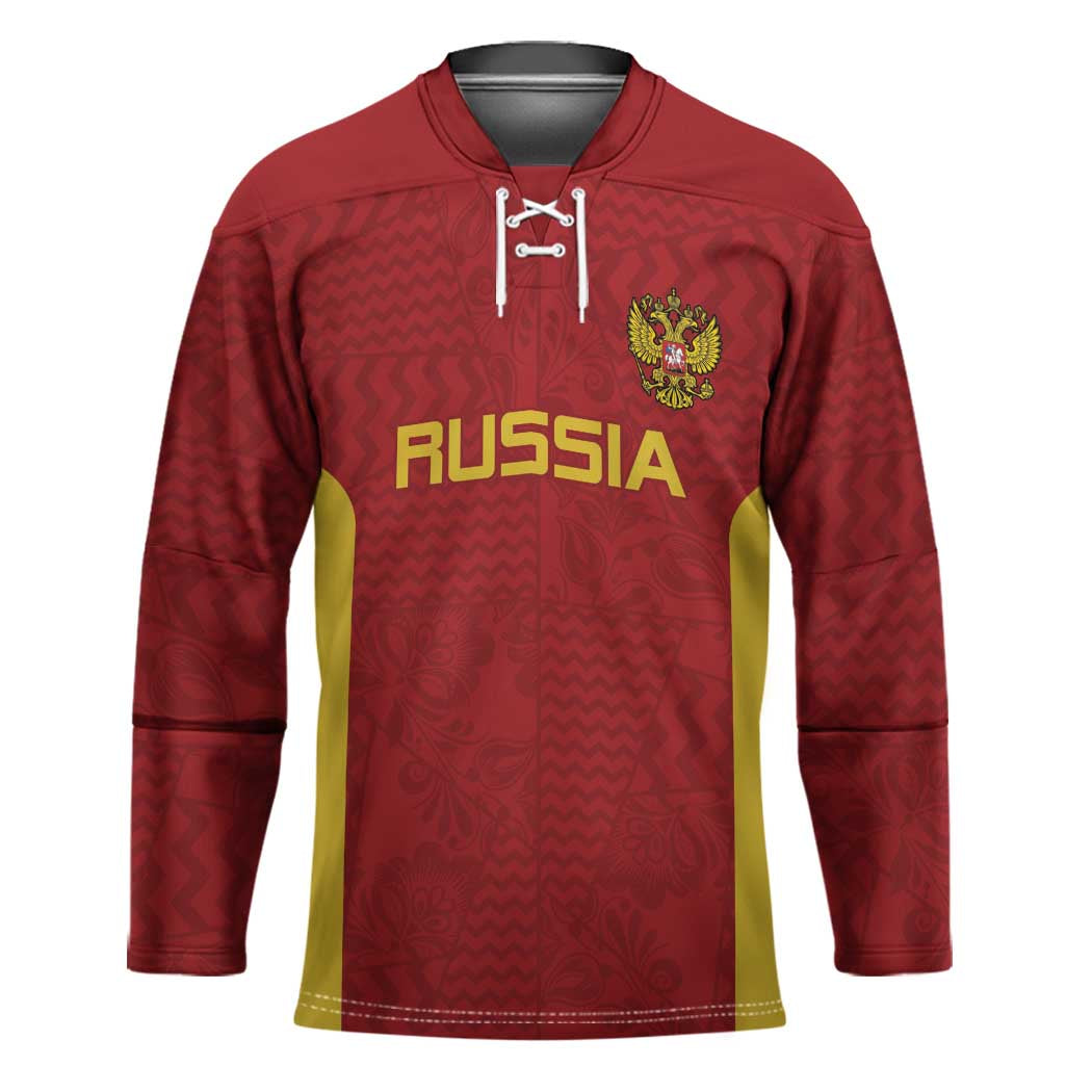 Custom Russia Football Hockey Jersey Nashi Parni Khokhloma Style - Red - Shopicos