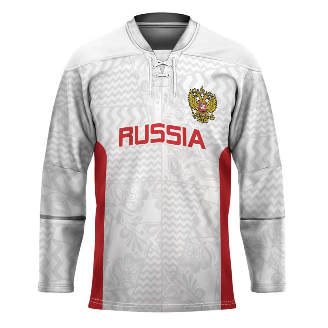Custom Russia Football Hockey Jersey Nashi Parni Khokhloma Style - White - Shopicos