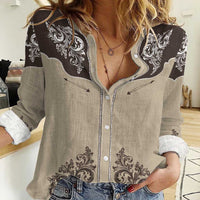 Vintage Western Cowboy Women Casual Shirt Brown Version - Shopicos