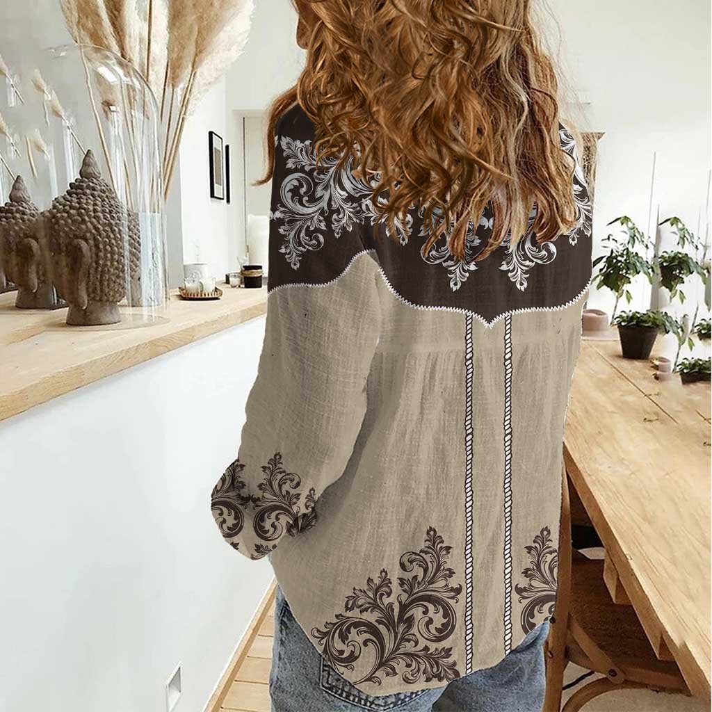 Vintage Western Cowboy Women Casual Shirt Brown Version - Shopicos