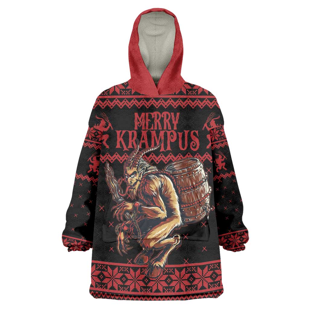 Merry Krampus Creepy Christmas Holiday Wearable Blanket Hoodie Red Version - Shopicos