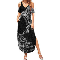 Greenland Viking Ravens Summer Maxi Dress Vegvisir Runes Pattern - Shopicos