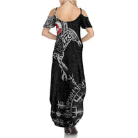 Greenland Viking Ravens Summer Maxi Dress Vegvisir Runes Pattern - Shopicos