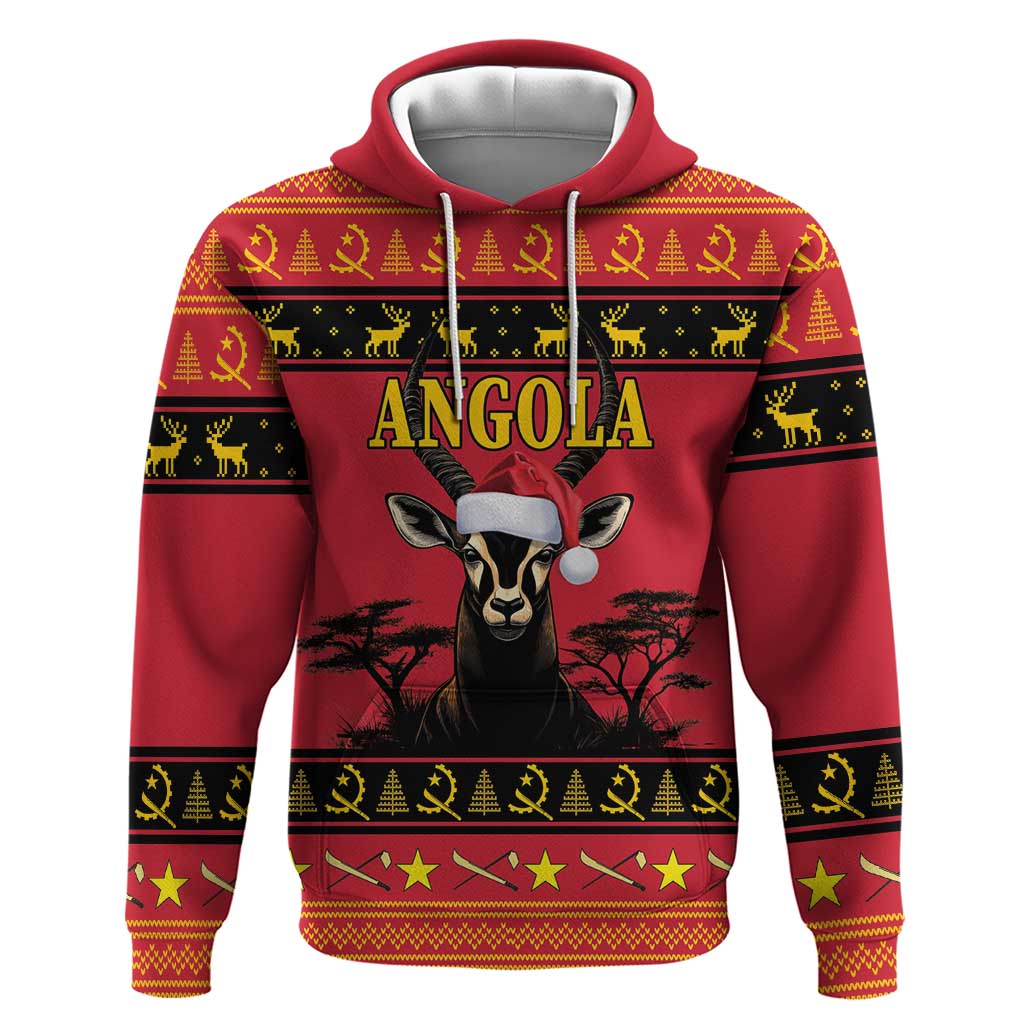 Angola Christmas Hoodie Giant Sable Antelope Virtus Unita Fortior - Shopicos