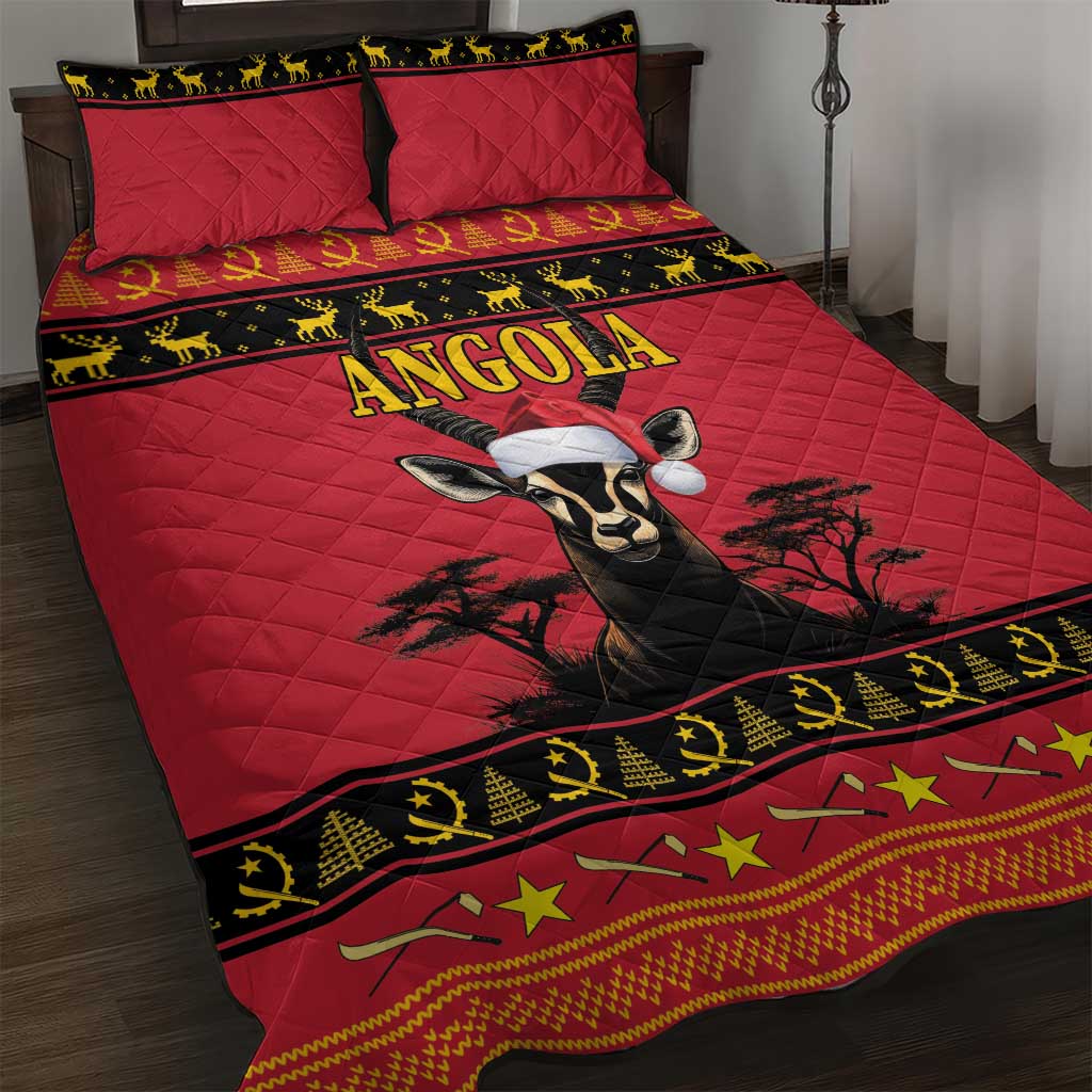 Angola Christmas Quilt Bed Set Giant Sable Antelope Virtus Unita Fortior - Shopicos