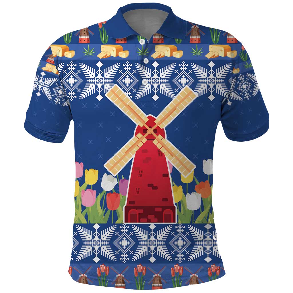 Netherlands Christmas Polo Shirt Windmills With Tulip Flowers - Shopicos