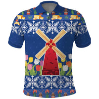 Netherlands Christmas Polo Shirt Windmills With Tulip Flowers - Shopicos