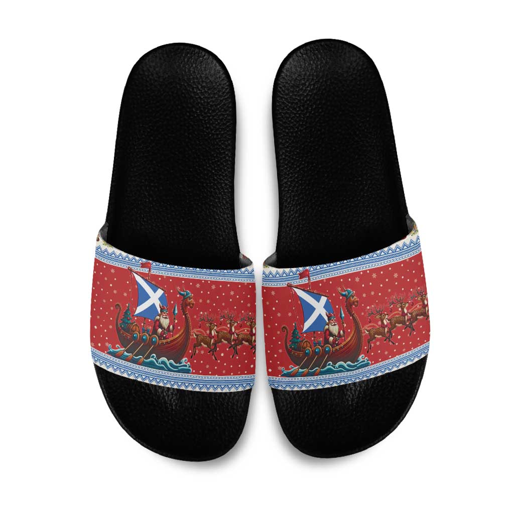 Scotland Viking Santa Christmas Slide Sandals Funny Reindeer Norse Xmas - Shopicos