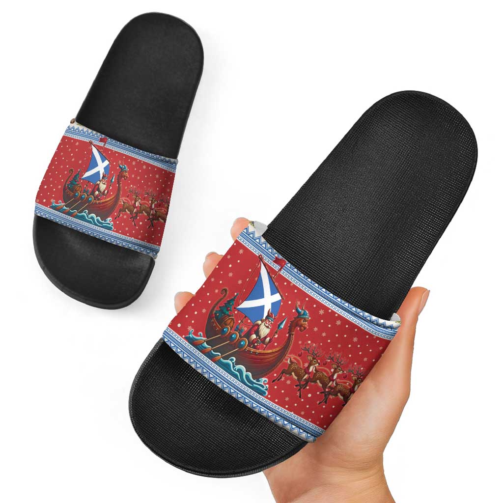 Scotland Viking Santa Christmas Slide Sandals Funny Reindeer Norse Xmas - Shopicos