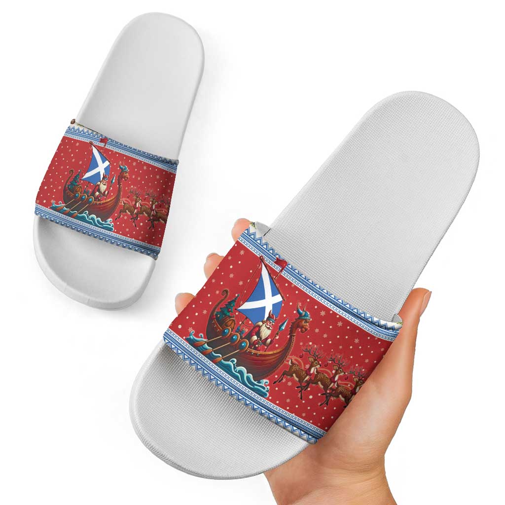Scotland Viking Santa Christmas Slide Sandals Funny Reindeer Norse Xmas - Shopicos