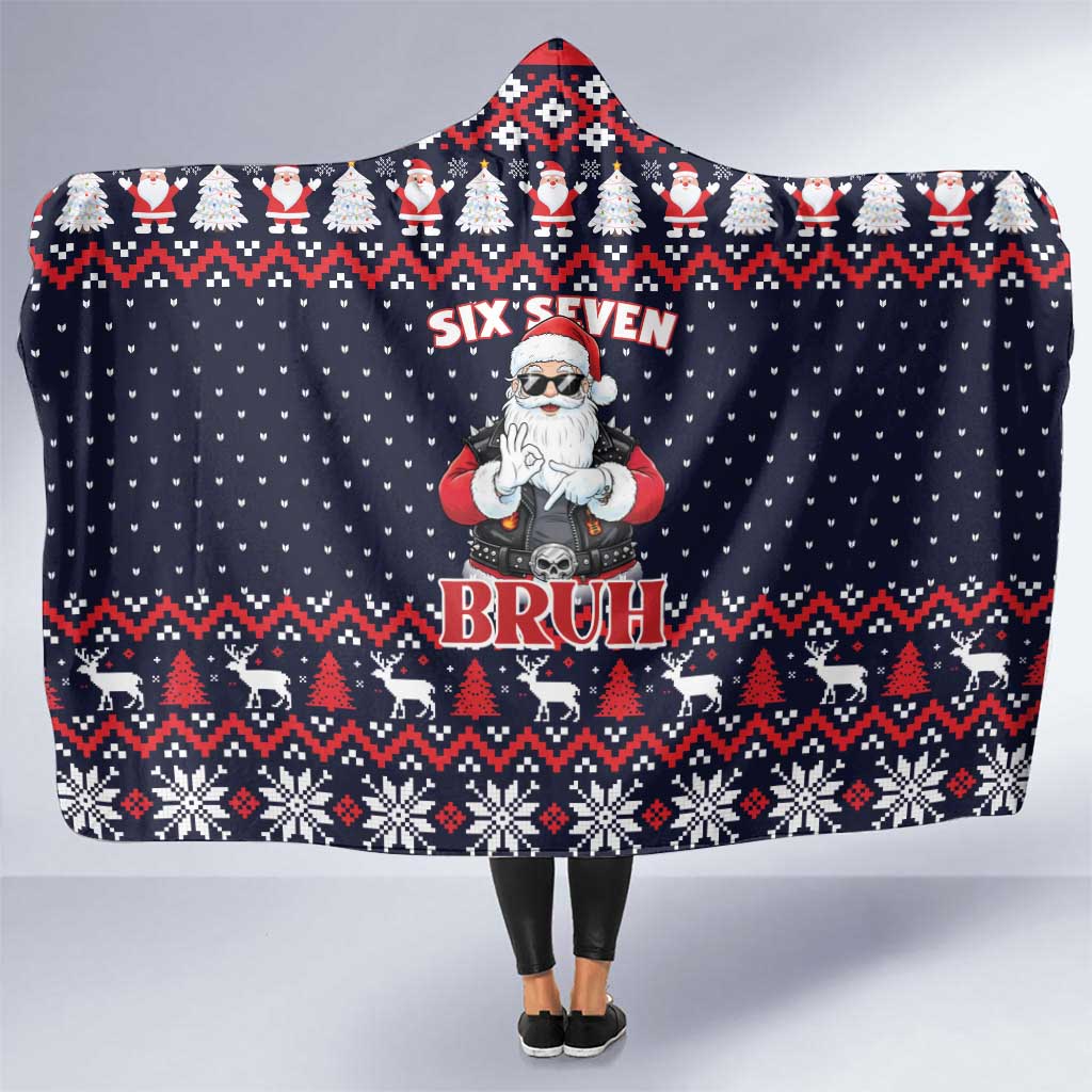 Funny Santa Six Seven Bruh Christmas Hooded Blanket Meme Gen Alpha Slang - Shopicos