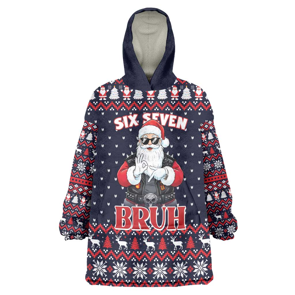 Funny Santa Six Seven Bruh Christmas Wearable Blanket Hoodie Meme Gen Alpha Slang - Shopicos
