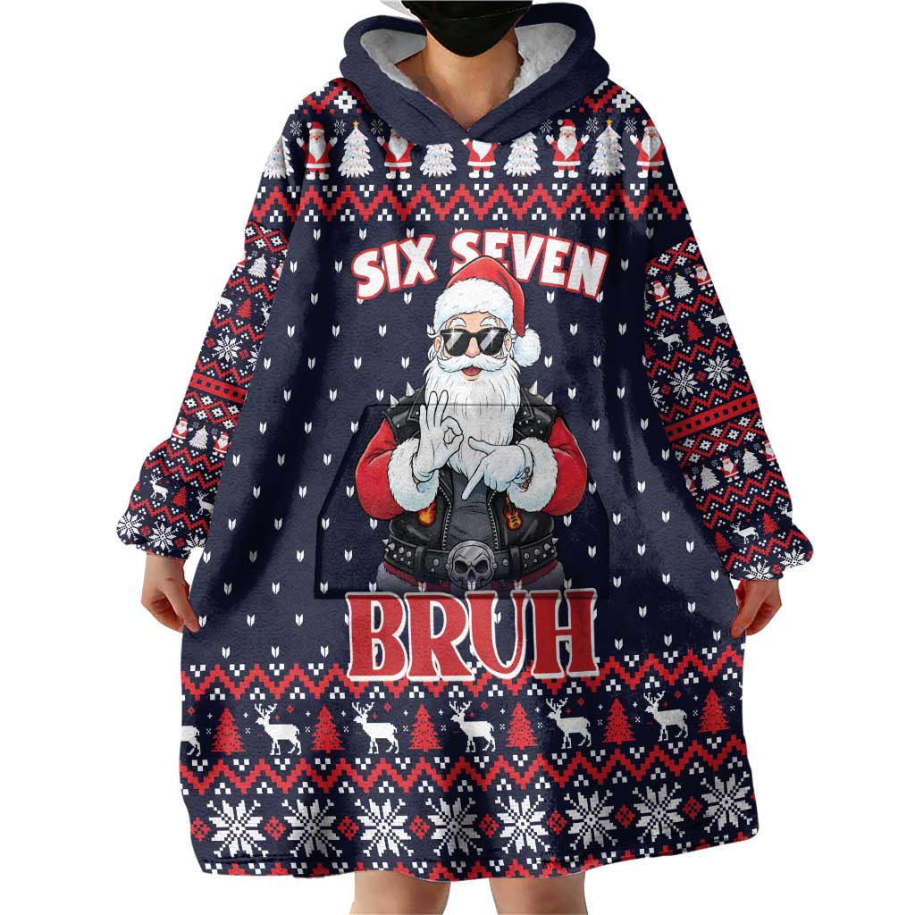 Funny Santa Six Seven Bruh Christmas Wearable Blanket Hoodie Meme Gen Alpha Slang - Shopicos
