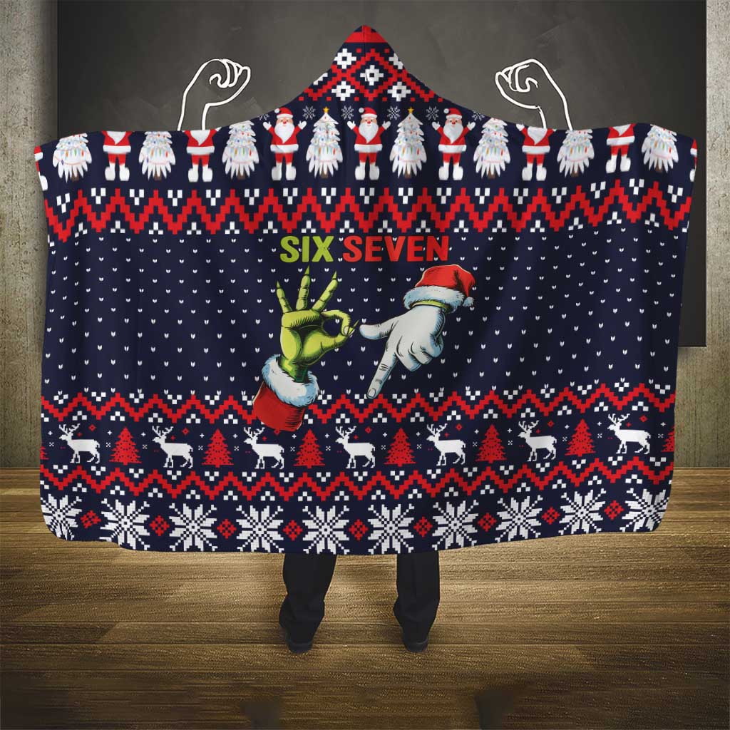 Grinch Hand Six Seven Xmas Hooded Blanket Meme Gen Alpha Slang - Shopicos