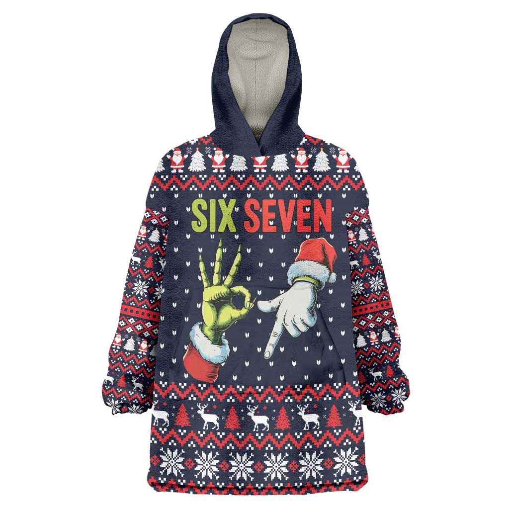 Grinch Hand Six Seven Xmas Wearable Blanket Hoodie Meme Gen Alpha Slang - Shopicos