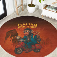 Italian Brainrot Meme Round Carpet Chaotic Chimp Mobster Vespa Ride - Shopicos