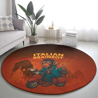 Italian Brainrot Meme Round Carpet Chaotic Chimp Mobster Vespa Ride - Shopicos