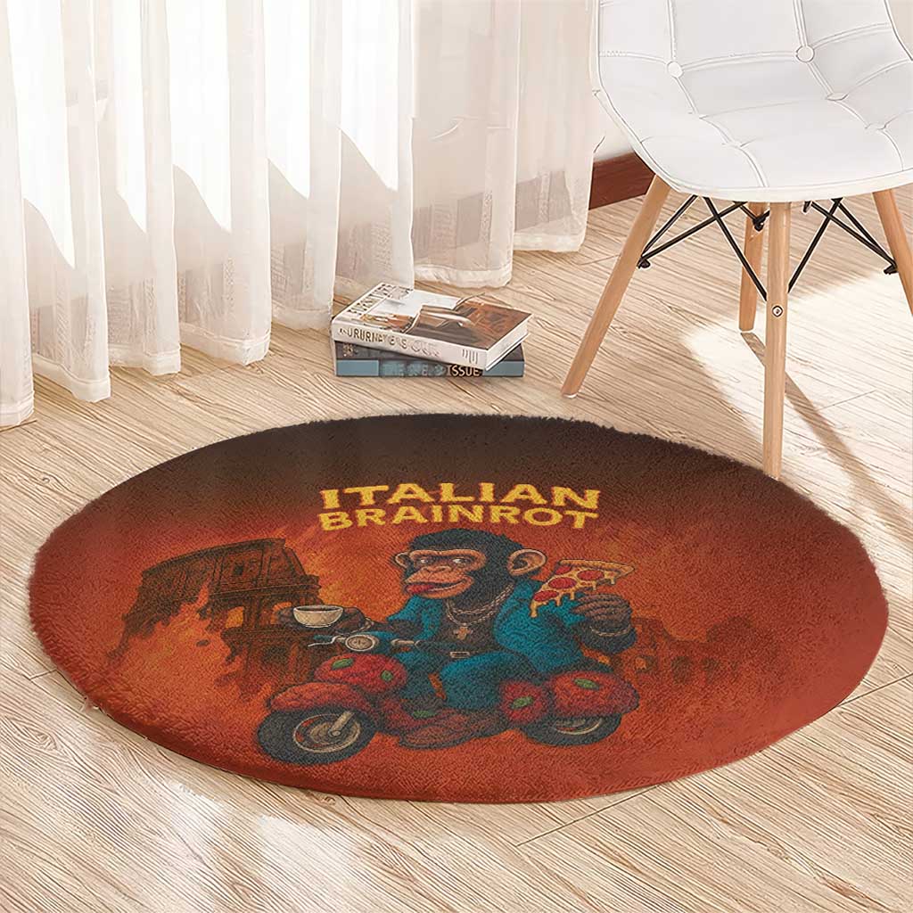 Italian Brainrot Meme Round Carpet Chaotic Chimp Mobster Vespa Ride - Shopicos