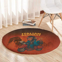 Italian Brainrot Meme Round Carpet Chaotic Chimp Mobster Vespa Ride - Shopicos