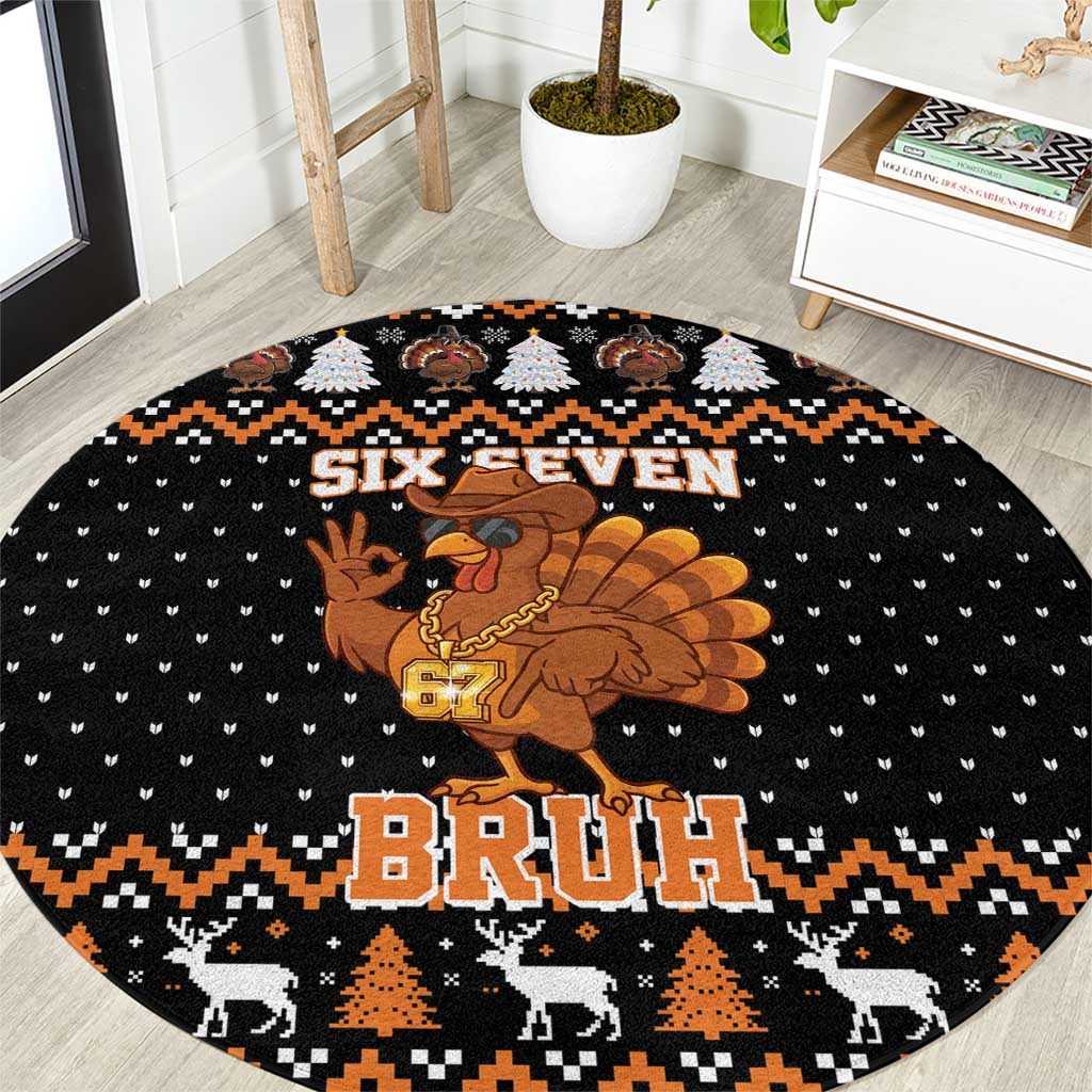 Thanksgiving Turkey Six Seven Bruh Round Carpet Meme Gen Alpha Slang - Shopicos