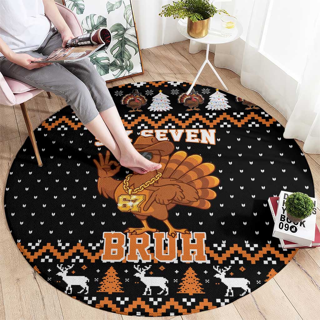 Thanksgiving Turkey Six Seven Bruh Round Carpet Meme Gen Alpha Slang - Shopicos