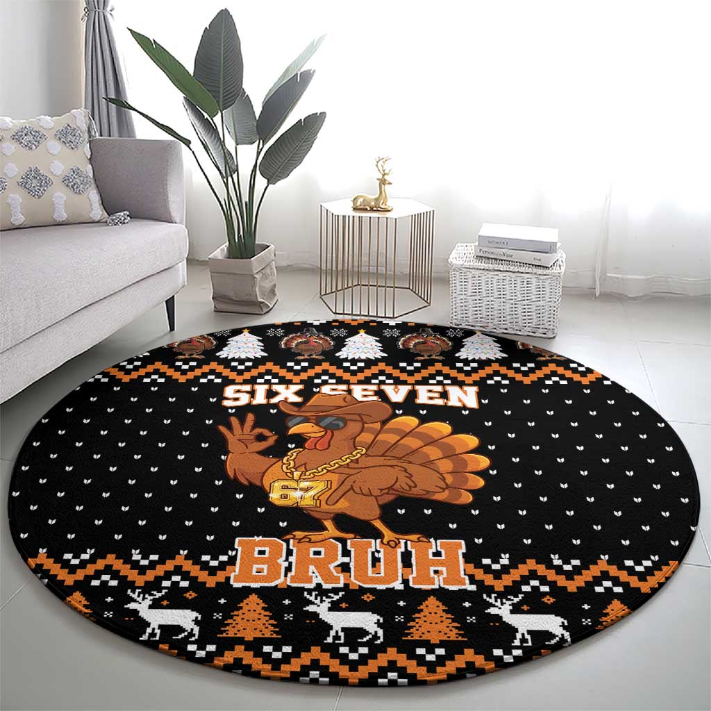 Thanksgiving Turkey Six Seven Bruh Round Carpet Meme Gen Alpha Slang - Shopicos