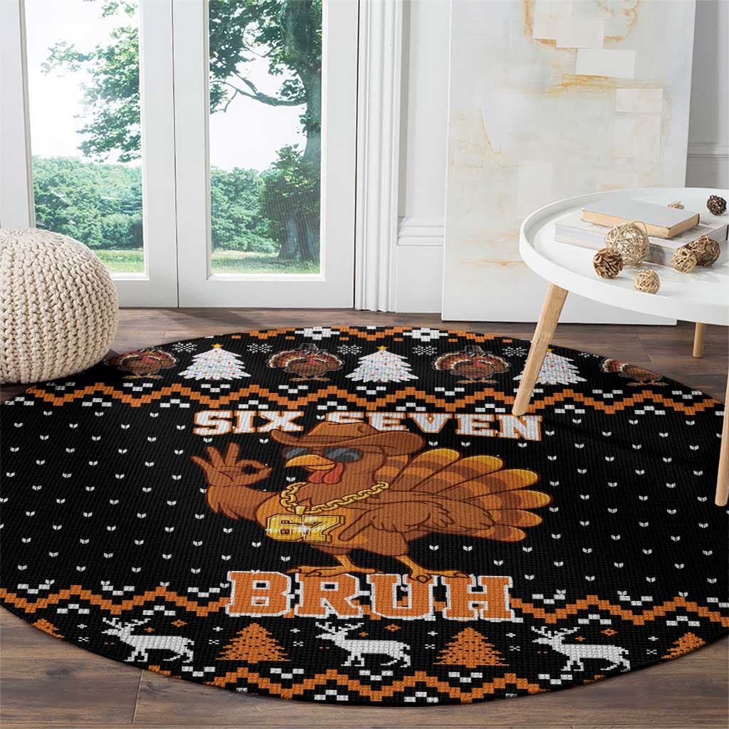 Thanksgiving Turkey Six Seven Bruh Round Carpet Meme Gen Alpha Slang - Shopicos