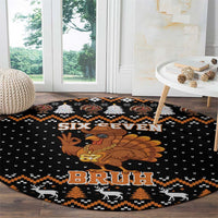 Thanksgiving Turkey Six Seven Bruh Round Carpet Meme Gen Alpha Slang - Shopicos