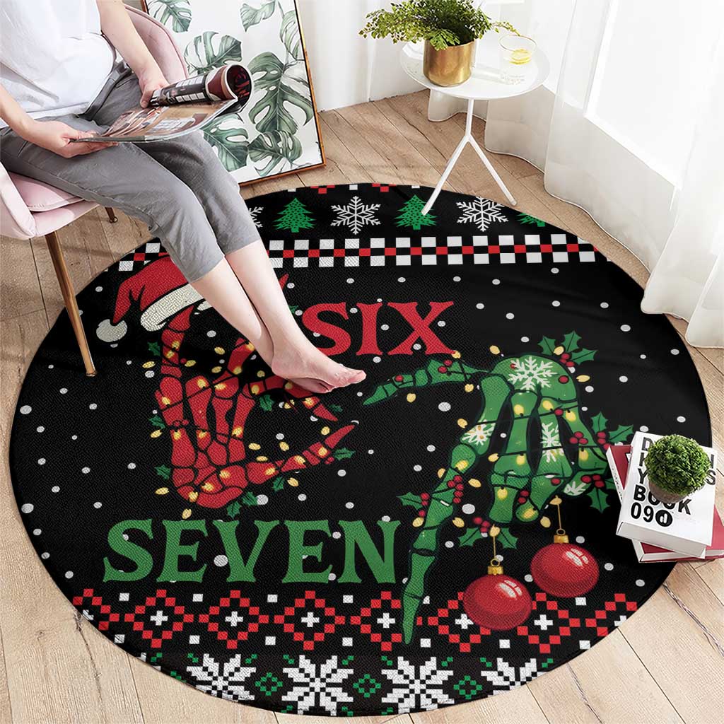 Funny Six Seven Skeleton Hand Round Carpet Meme Gen Alpha Slang - Shopicos