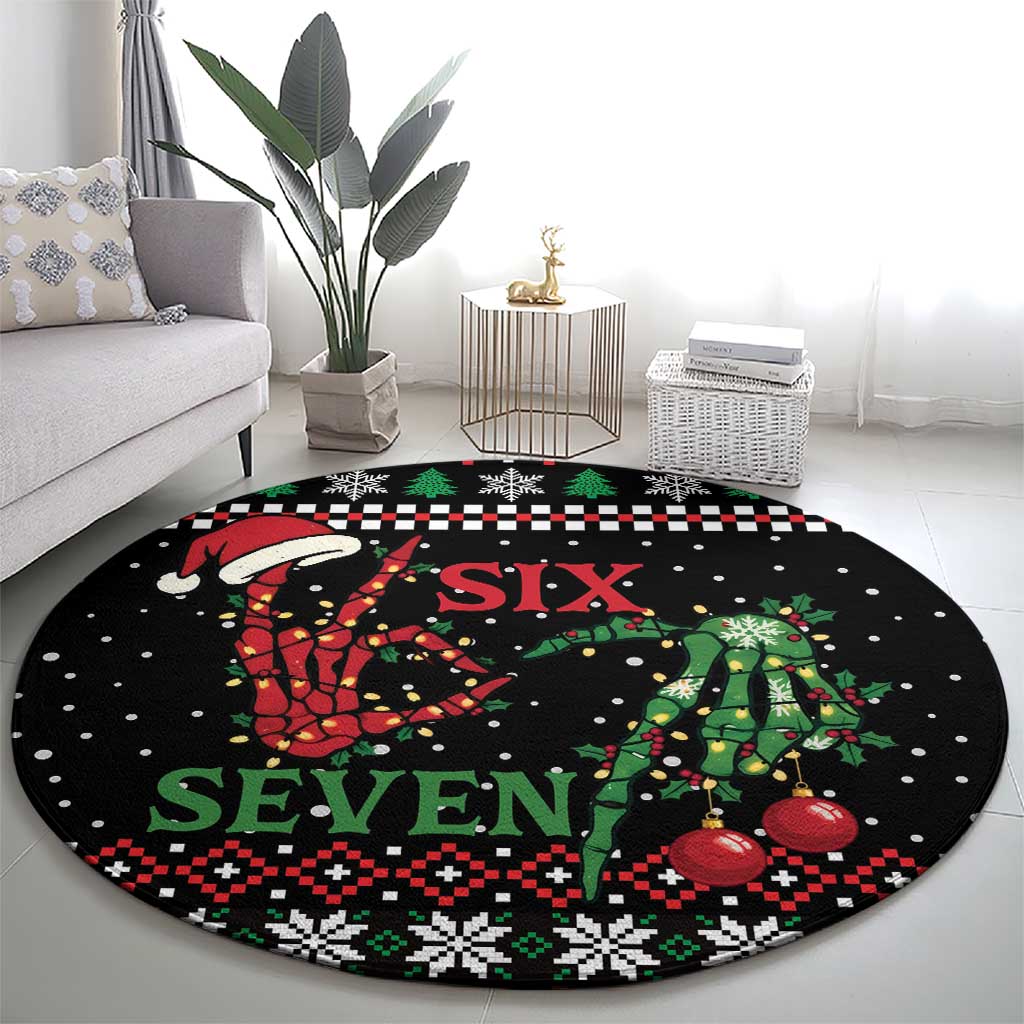 Funny Six Seven Skeleton Hand Round Carpet Meme Gen Alpha Slang - Shopicos