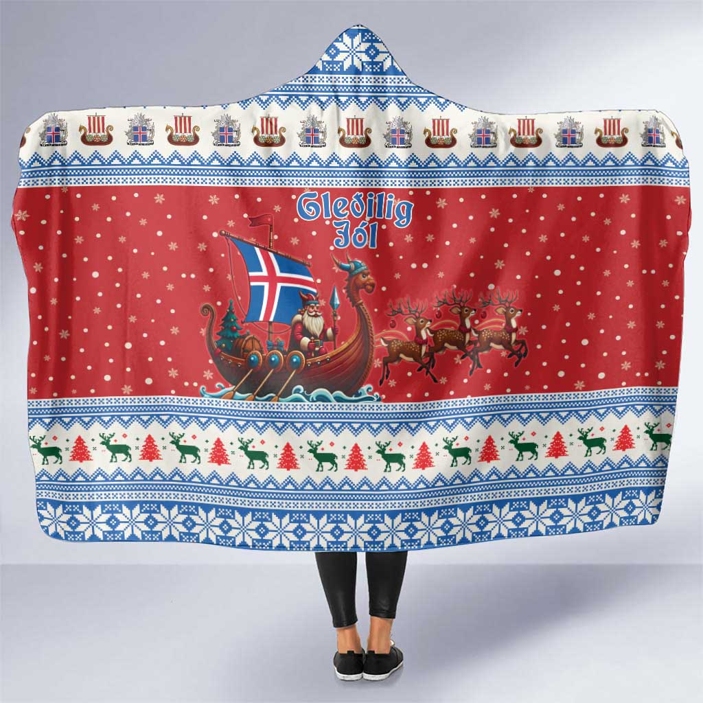Iceland Viking Santa Christmas Hooded Blanket Funny Reindeer Norse Xmas - Shopicos