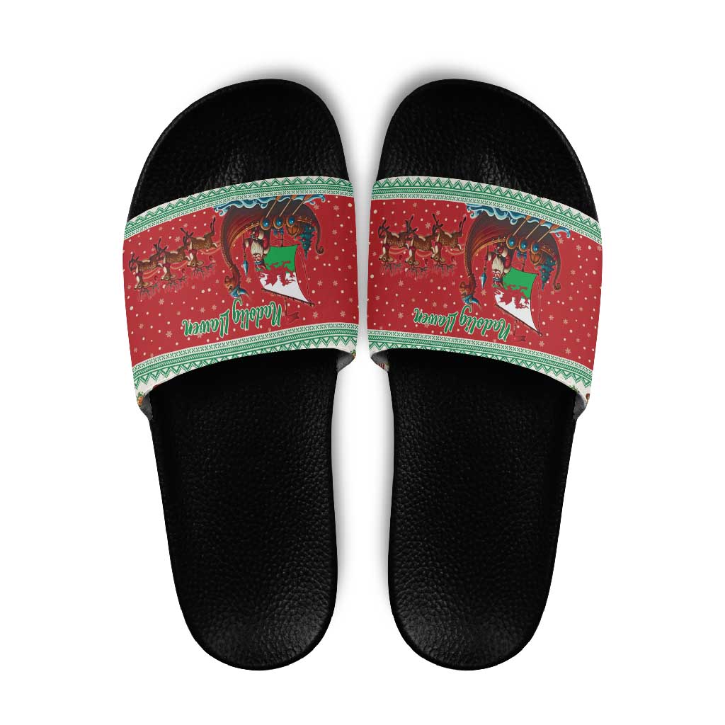 Wales Viking Santa Christmas Slide Sandals Funny Reindeer Norse Xmas - Shopicos