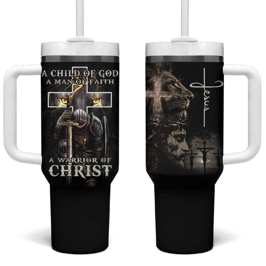 Christian Gifts For Men Tumbler With Handle A Child of God Man of Faith Warrior of Chirst - Shopicos