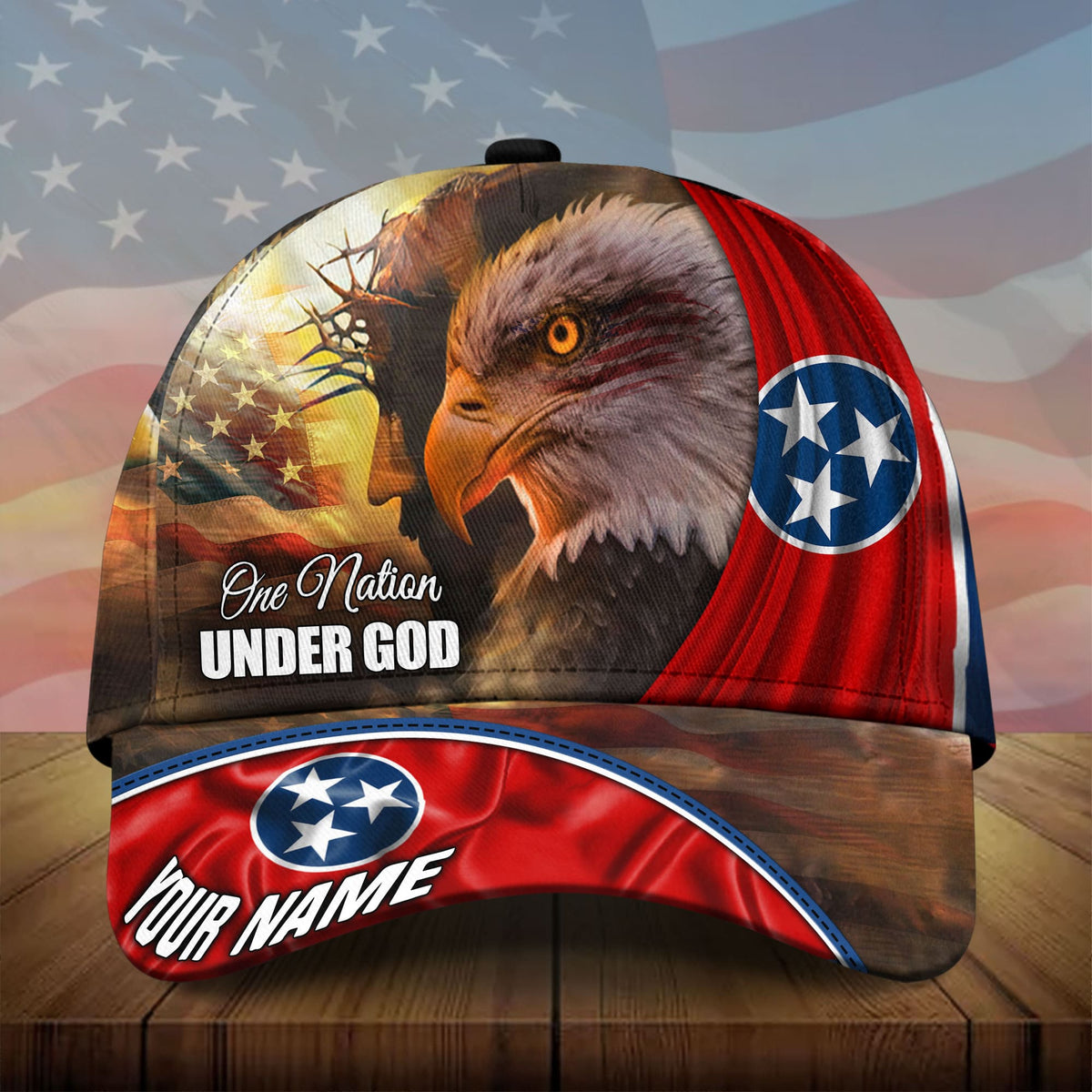 Premium God And Eagle, One Nation Under God 3D Hat Personalized