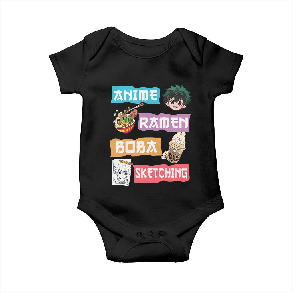 Anime Ramen Boba Sketching Baby Onesie Kawaii Otaku Anime Manga Japanese Pop Culture Cute Graphic