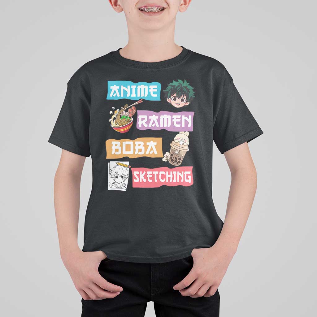 Anime Ramen Boba Sketching T Shirt For Kid Kawaii Otaku Anime Manga Japanese Pop Culture Cute Graphic - Shopicos