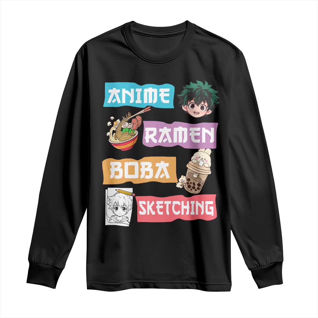 Anime Ramen Boba Sketching Long Sleeve Shirt Kawaii Otaku Anime Manga Japanese Pop Culture Cute Graphic