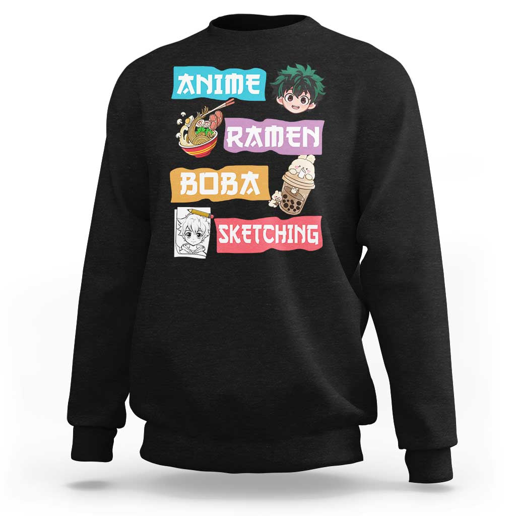 Anime Ramen Boba Sketching Sweatshirt Kawaii Otaku Anime Manga Japanese Pop Culture Cute Graphic - Shopicos