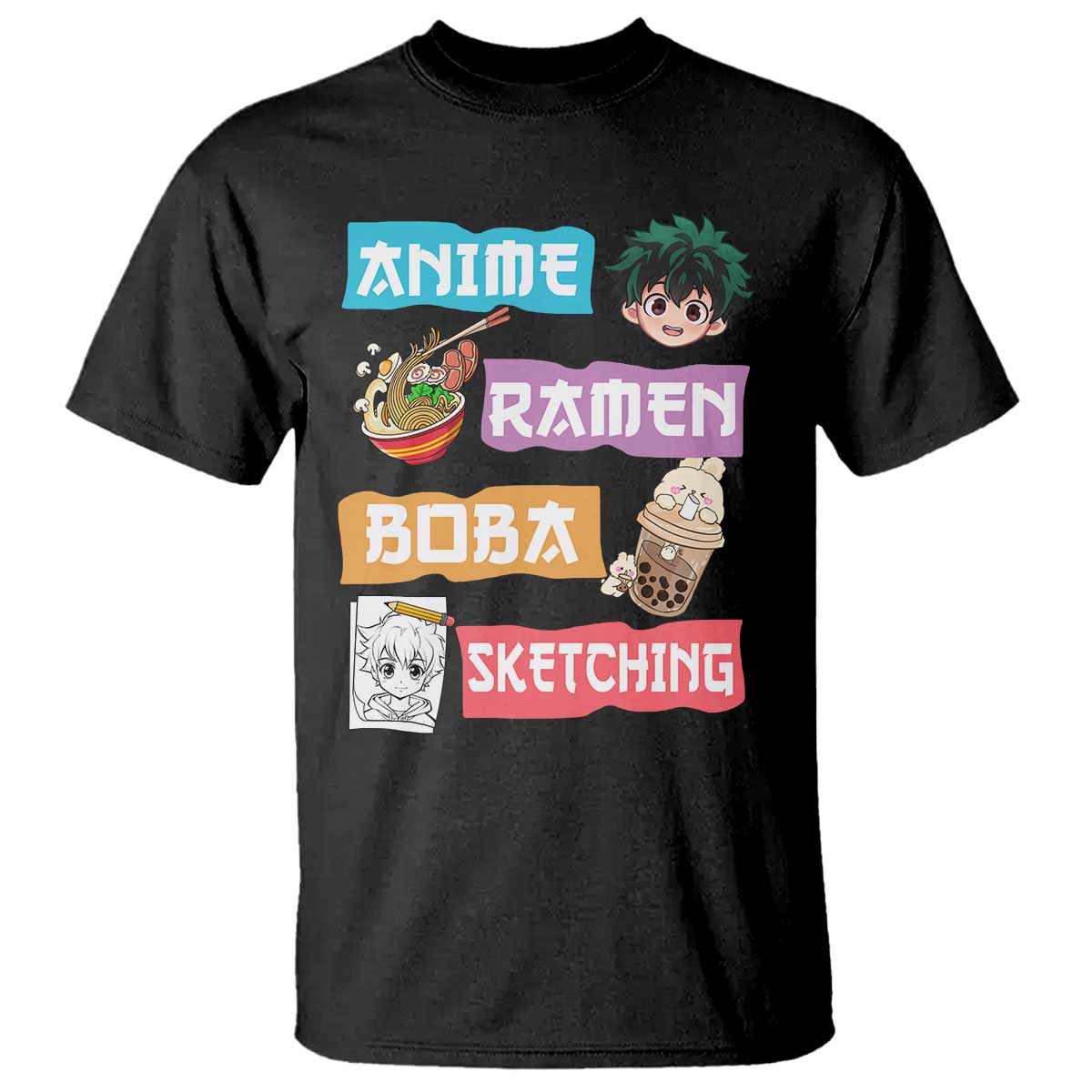 Anime Ramen Boba Sketching T Shirt Kawaii Otaku Anime Manga Japanese Pop Culture Cute Graphic - Shopicos
